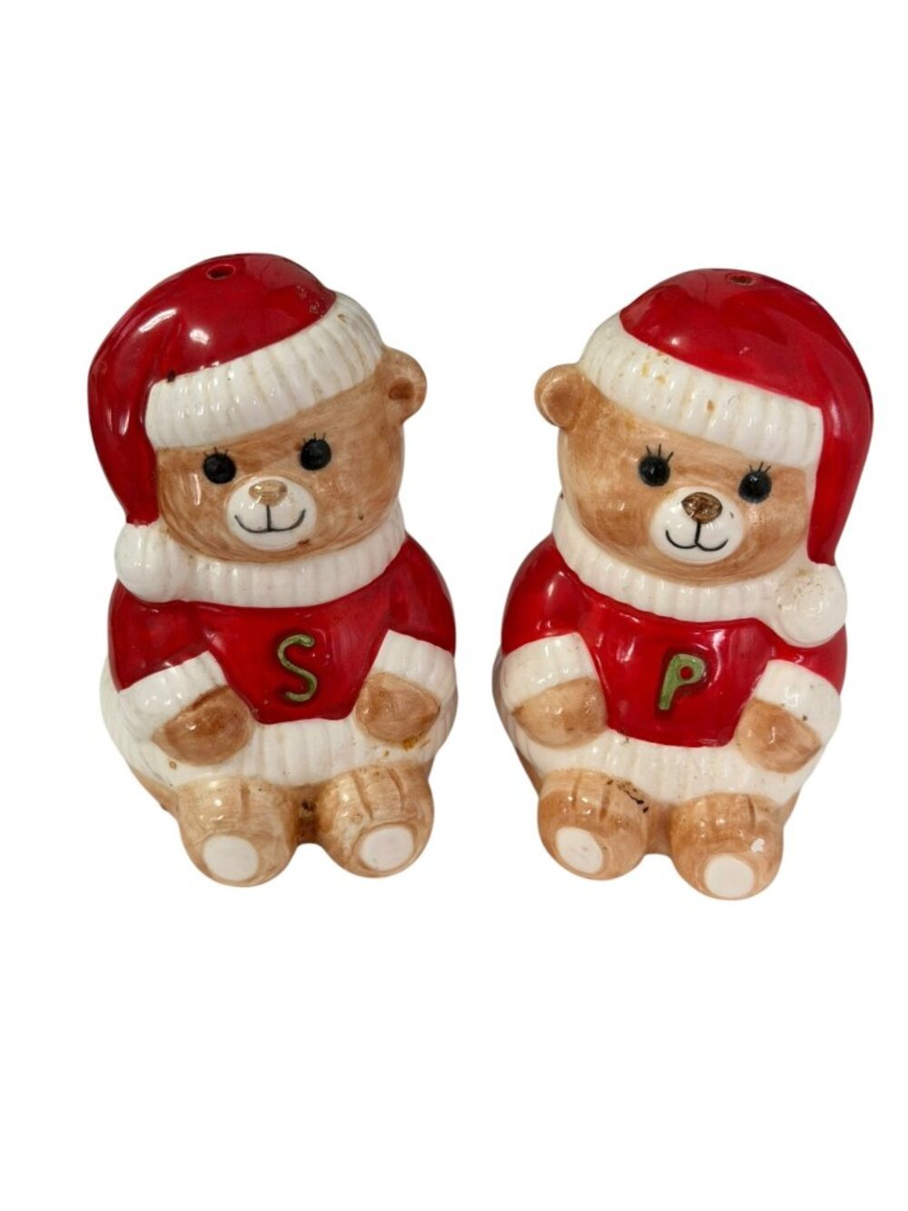 Vintage Christmas Teddy Bear Salt & Pepper Shakers Ceramic Made in Korea